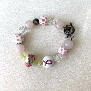Pink and white beaded bracelet multi color breast cancer awareness